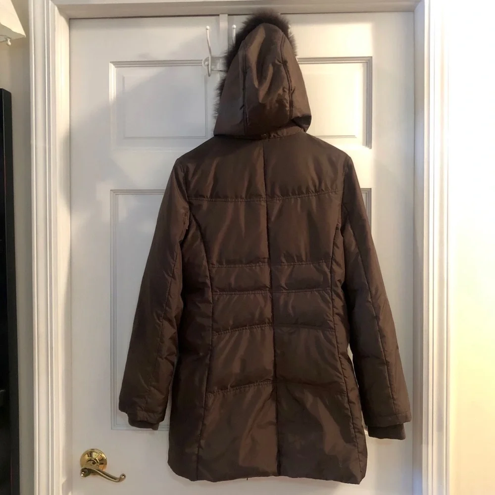Via Spiga brown puffer jacket removable fox fur hood, Small - Picture 4 of 8